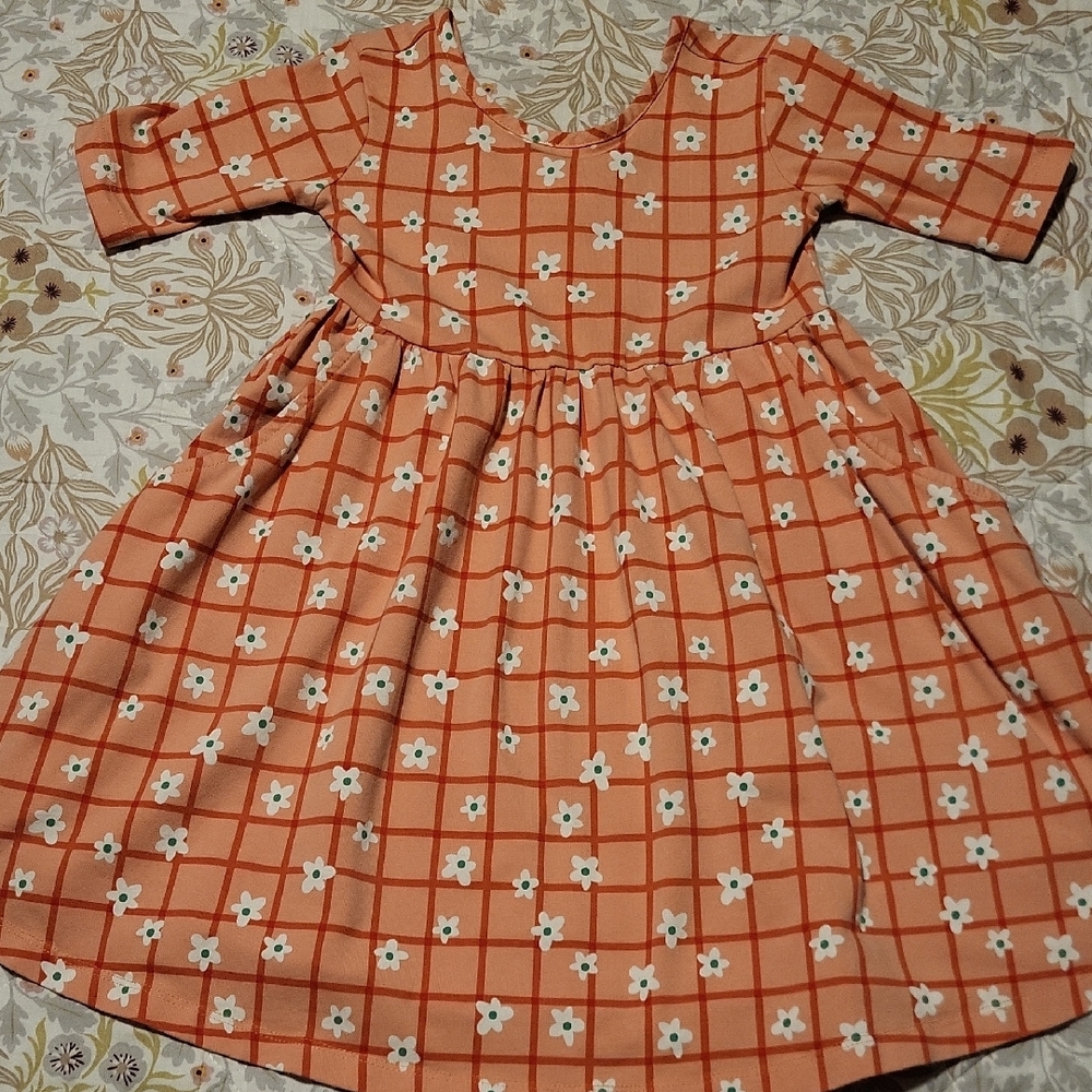 Hanna Andersson Peach Checkered & Floral Dress- Size 5 Spring/Easter